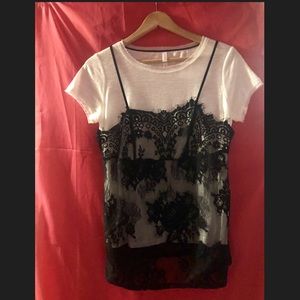Black and white lace tank tee